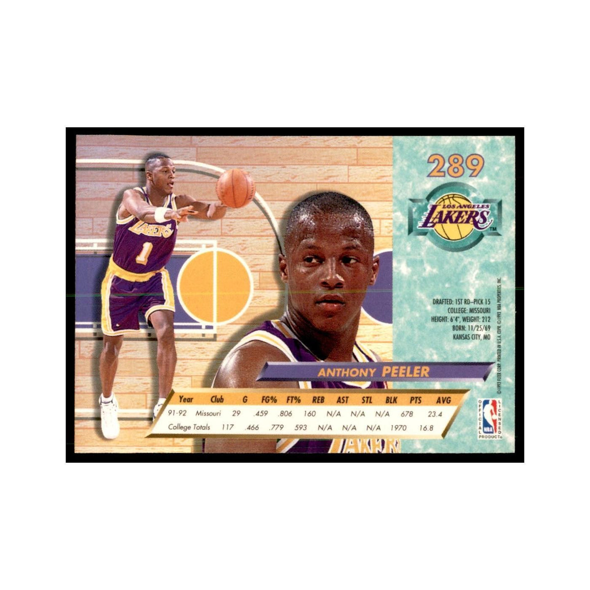 1992 Fleer Ultra Anthony Peeler RC Basketball Cards #289