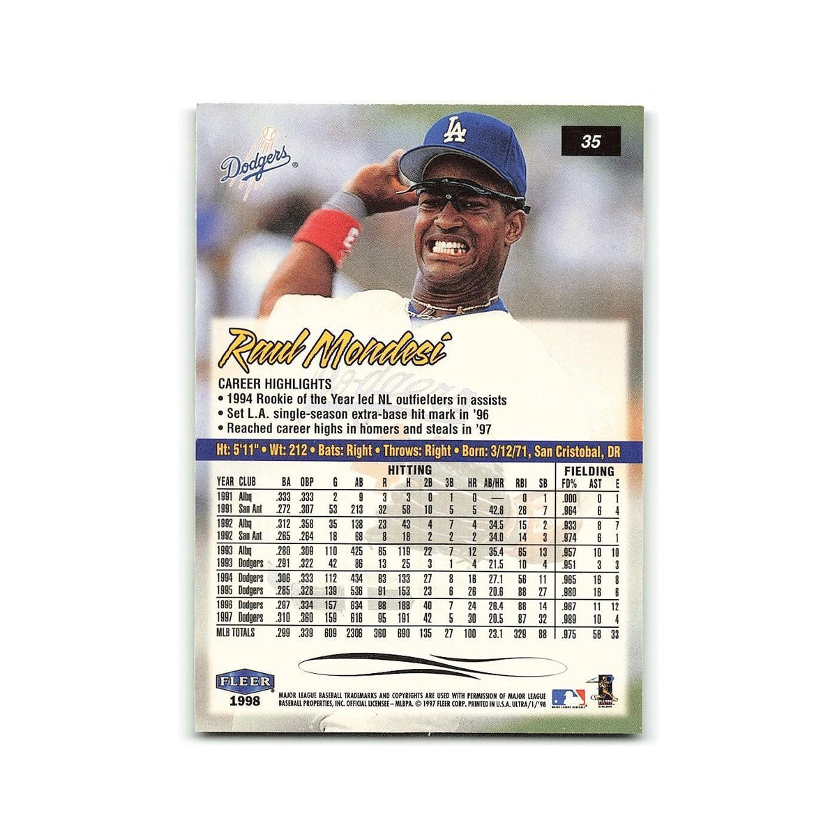 Raul Modesi 1998 Fleer Ultra #35 Los Angeles Dodgers Baseball Card NM