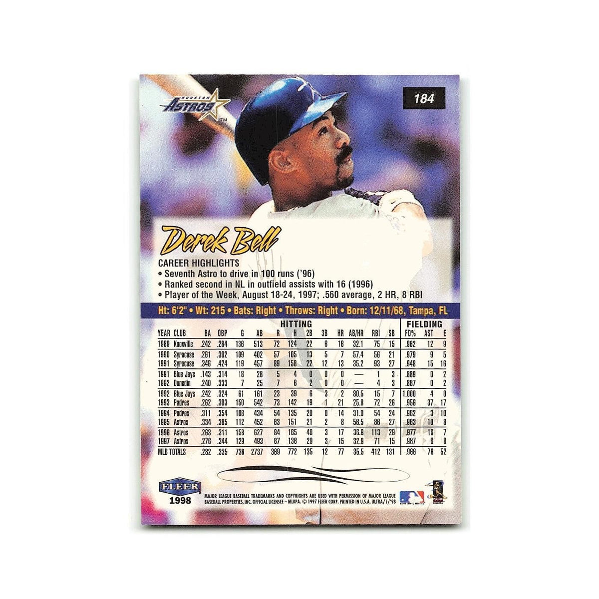 Derek Bell 1998 Fleer Ultra #184 Houston Astros Baseball Card NM