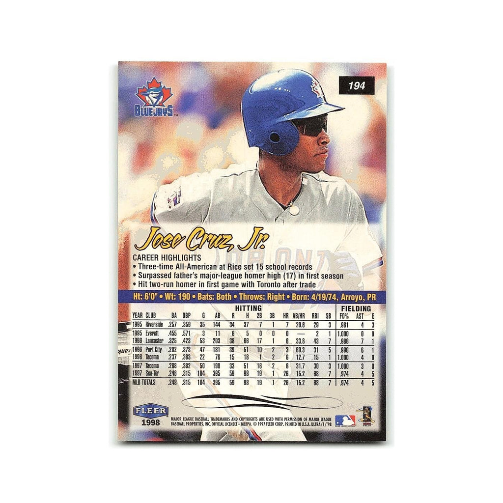 Jose Cruz Jr. 1998 Fleer Ultra #194 Toronto Blue Jays Baseball Card NM