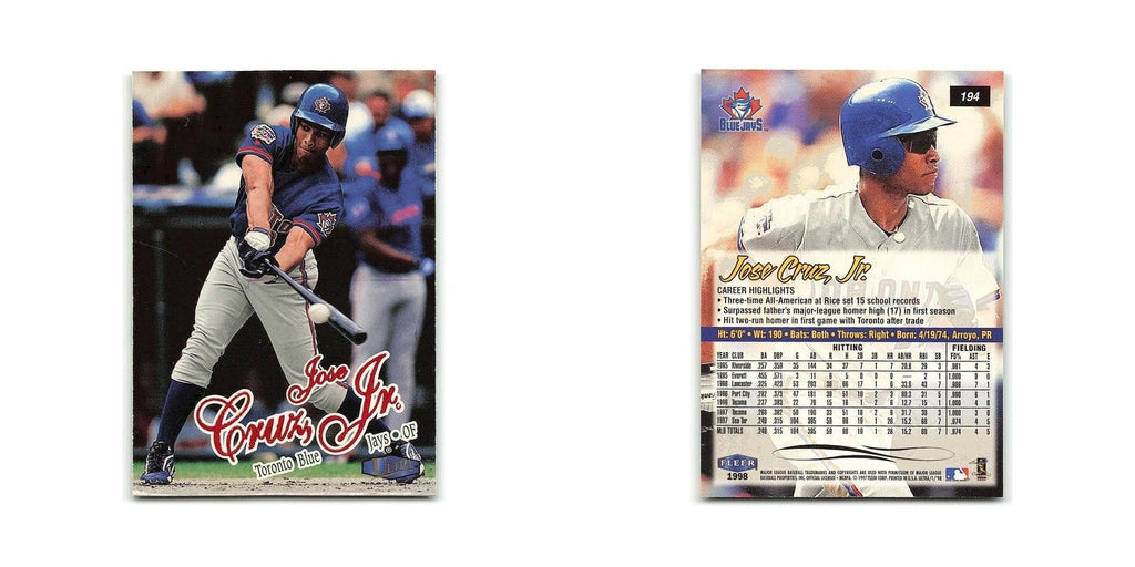 Jose Cruz Jr. 1998 Fleer Ultra #194 Toronto Blue Jays Baseball Card NM