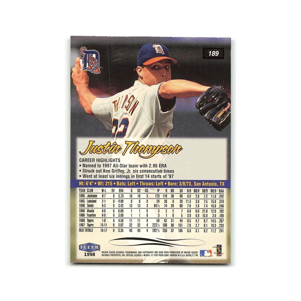 Justin Thompson 1998 Fleer Ultra #189 Detroit Tigers Baseball Card NM