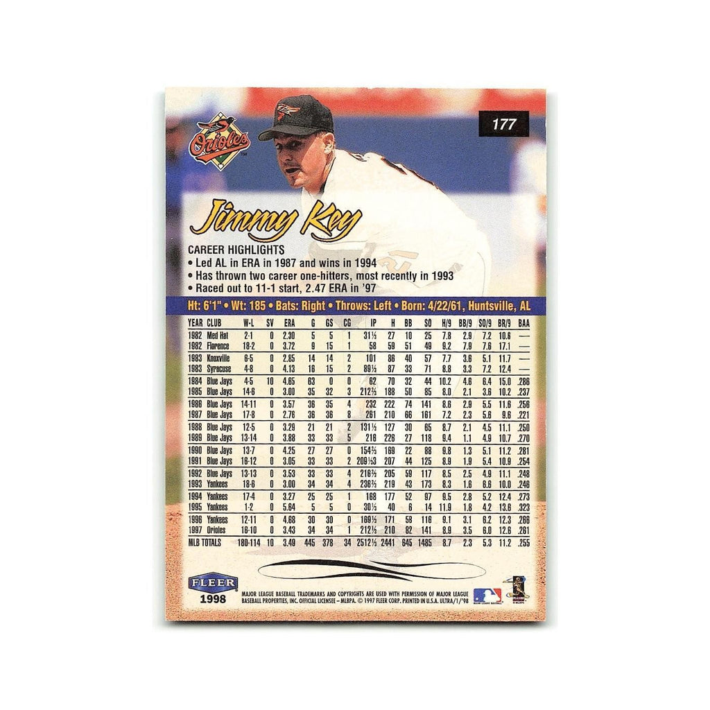 Jimmy Key 1998 Fleer Ultra #177 Baltimore Orioles Baseball Card NM