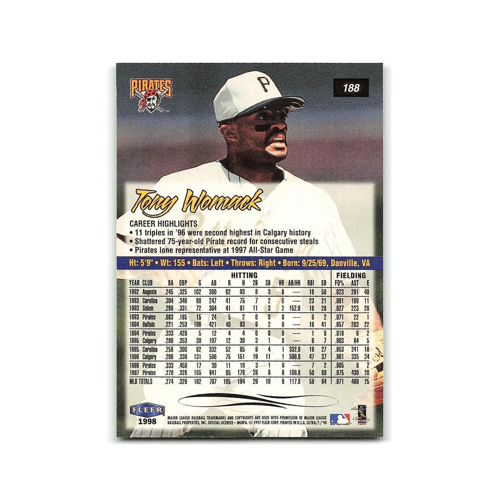 Tony Womack 1998 Fleer Ultra #188 Pittsburgh Pirates Baseball Card NM