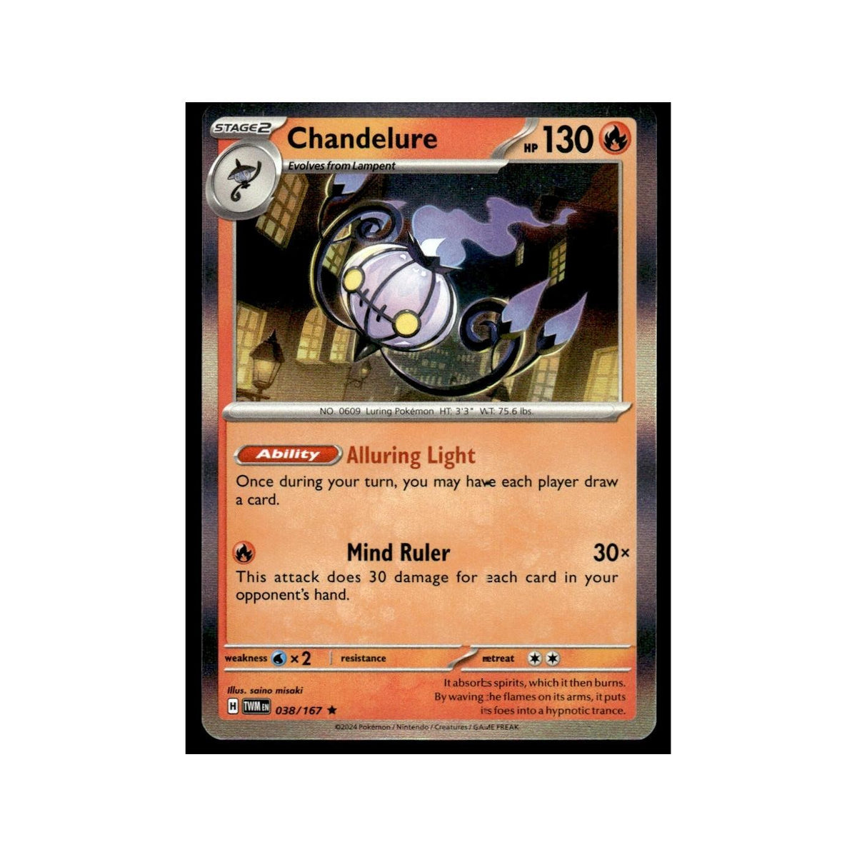 Chandelure 2024 Scarlet Violet Twilight Masquerade #38 Rare Pokemon Card NM