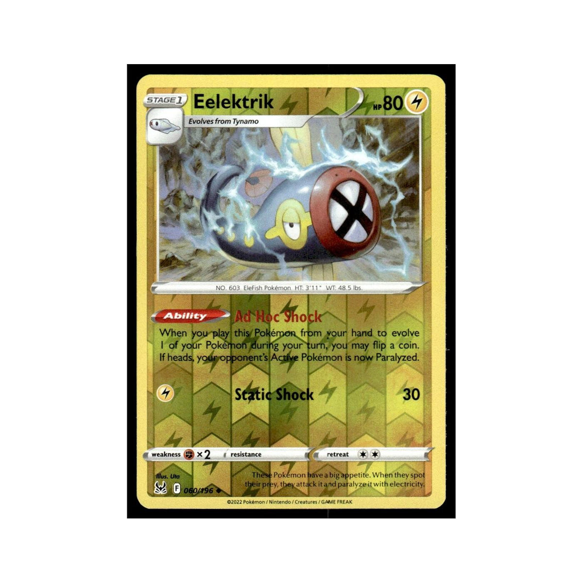 Eelektrik 2022 Sword Shield Lost Origin #60 Pokemon Card NM