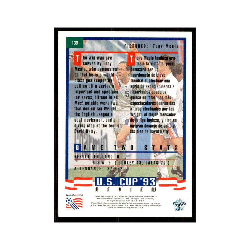1993 Upper Deck Tony Meola Soccer Cards #139