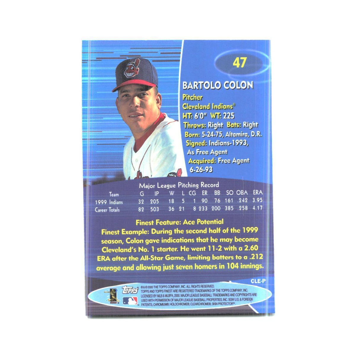 2000 Finest Bartolo Colon Indians #47