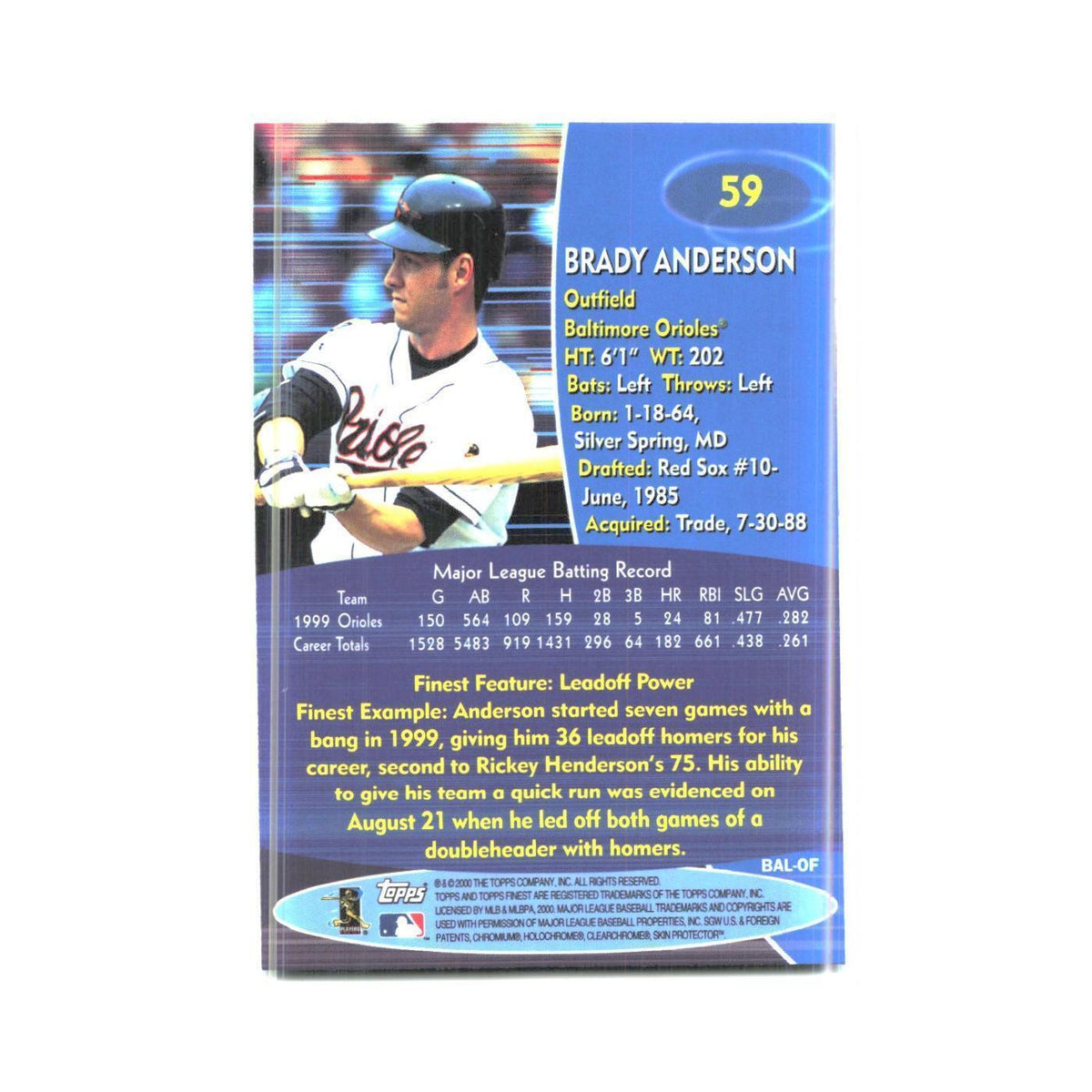 2000 Finest Brady Anderson Orioles #59
