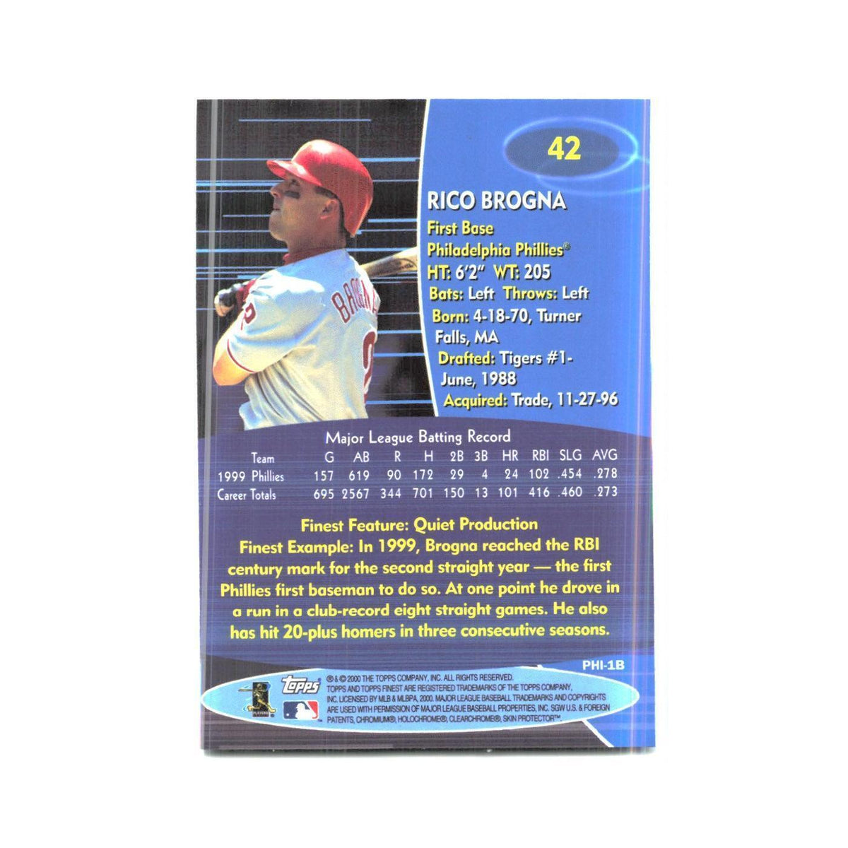 2000 Finest Rico Brogna Phillies #42