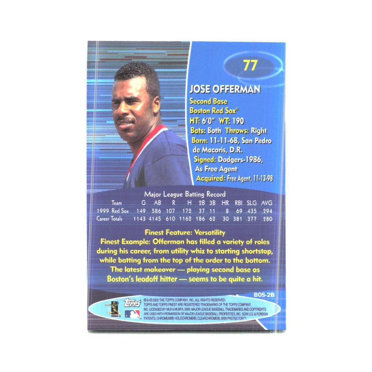 2000 Finest Jose Offerman Red Sox #77