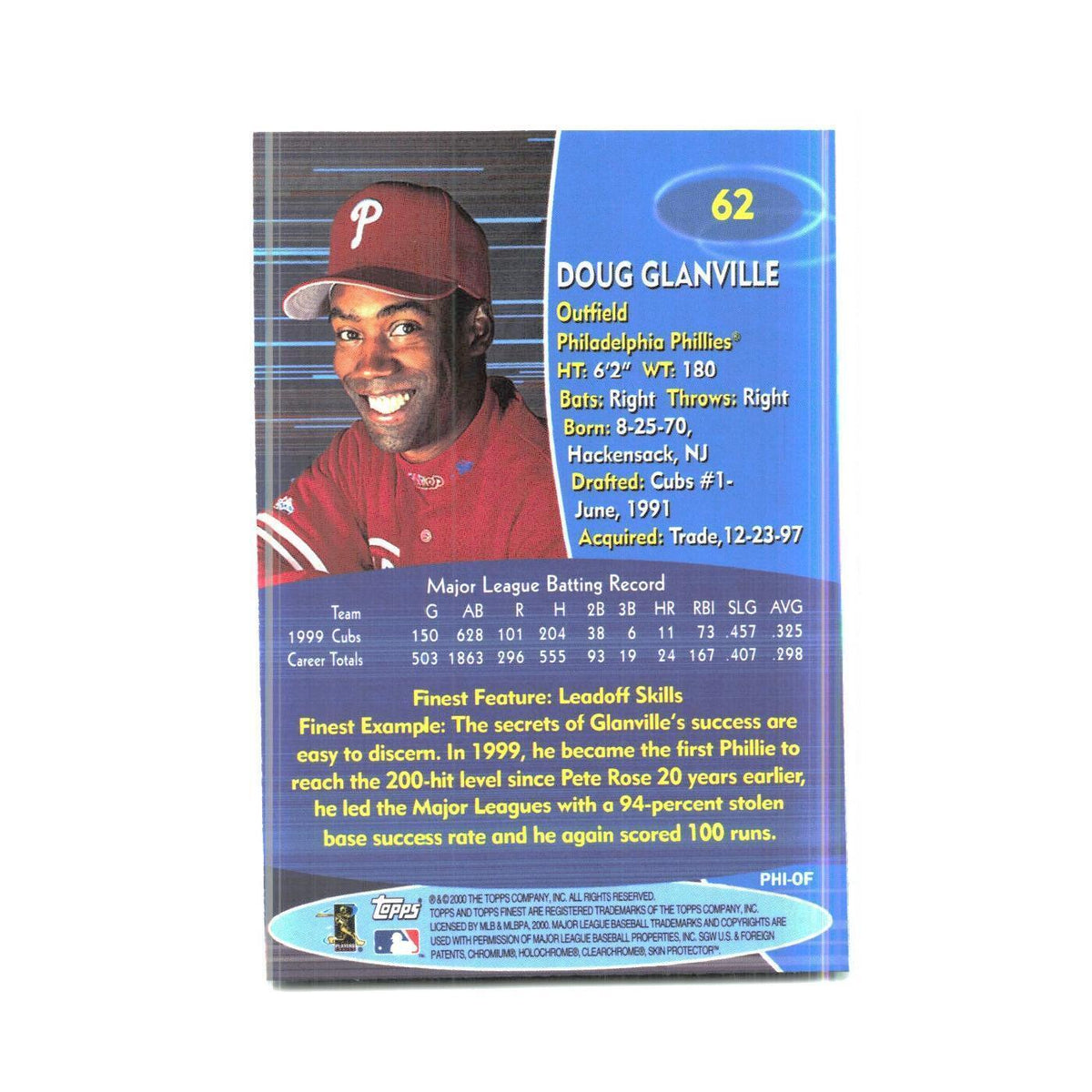 2000 Finest Doug Glanville Phillies #62