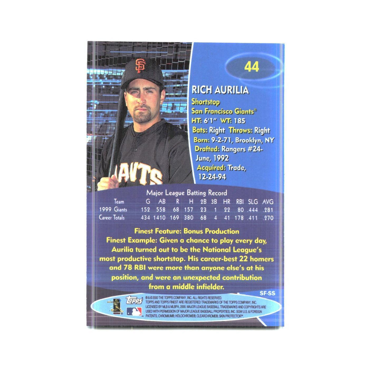 2000 Finest Rich Aurilia Giants #44