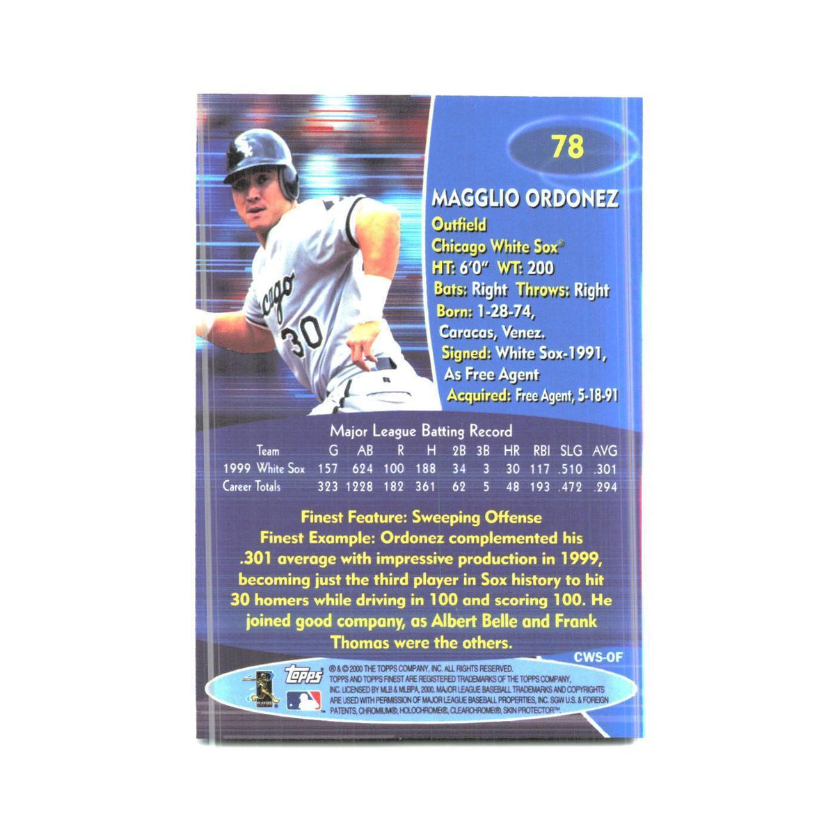2000 Finest Magglio Ordonez White Sox #78