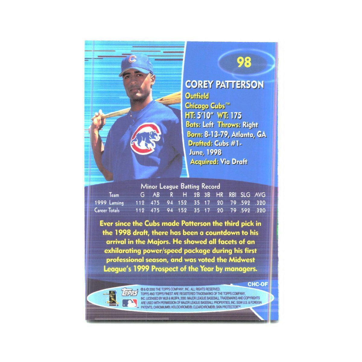 2000 Finest Corey Patterson Cubs #98