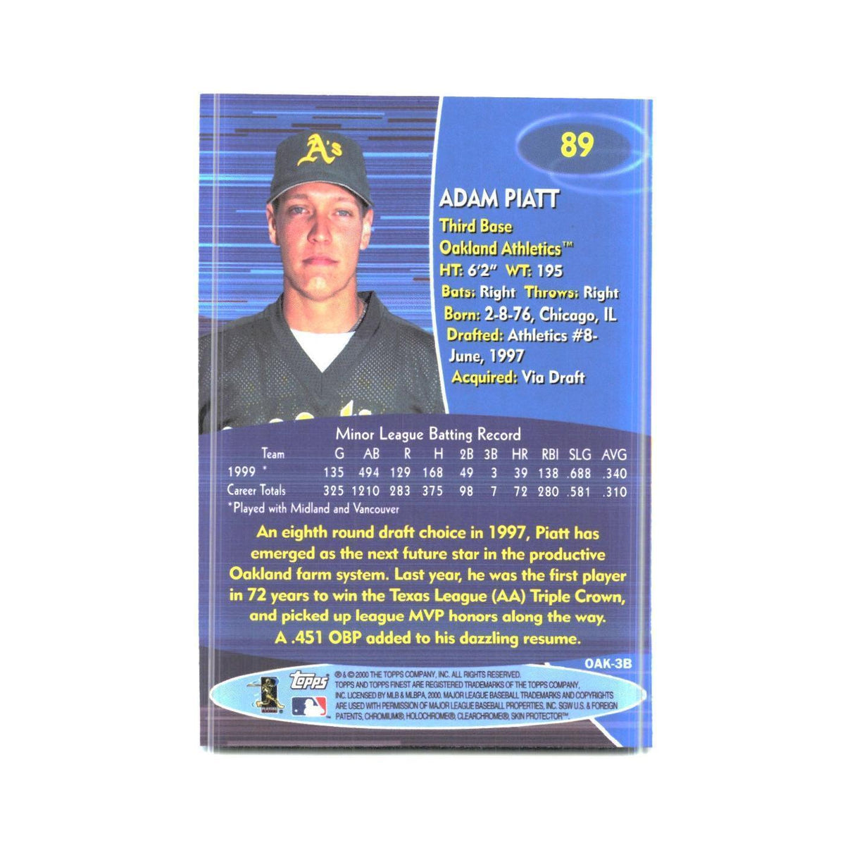 2000 Finest Adam Piatt Athletics #89