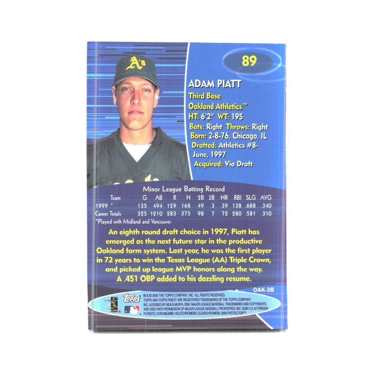 2000 Finest Adam Piatt Athletics #89