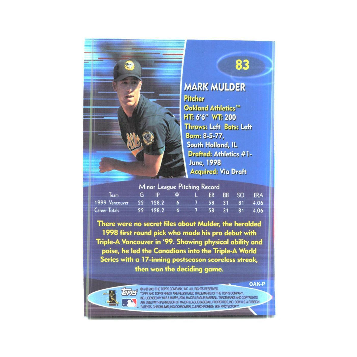 2000 Finest Mark Mulder Athletics #83