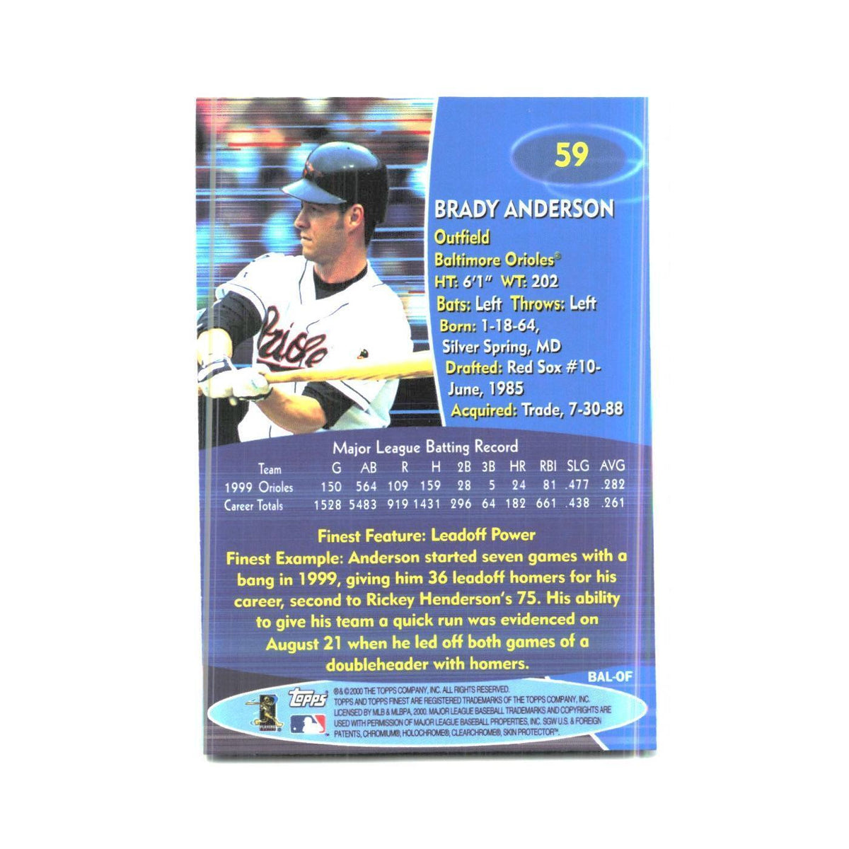 2000 Finest Brady Anderson Orioles #59