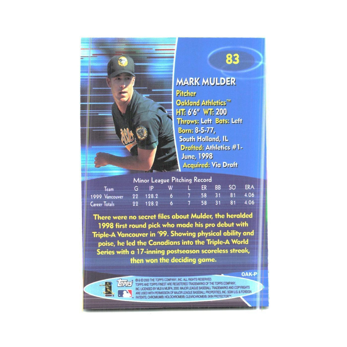 2000 Finest Mark Mulder Athletics #83