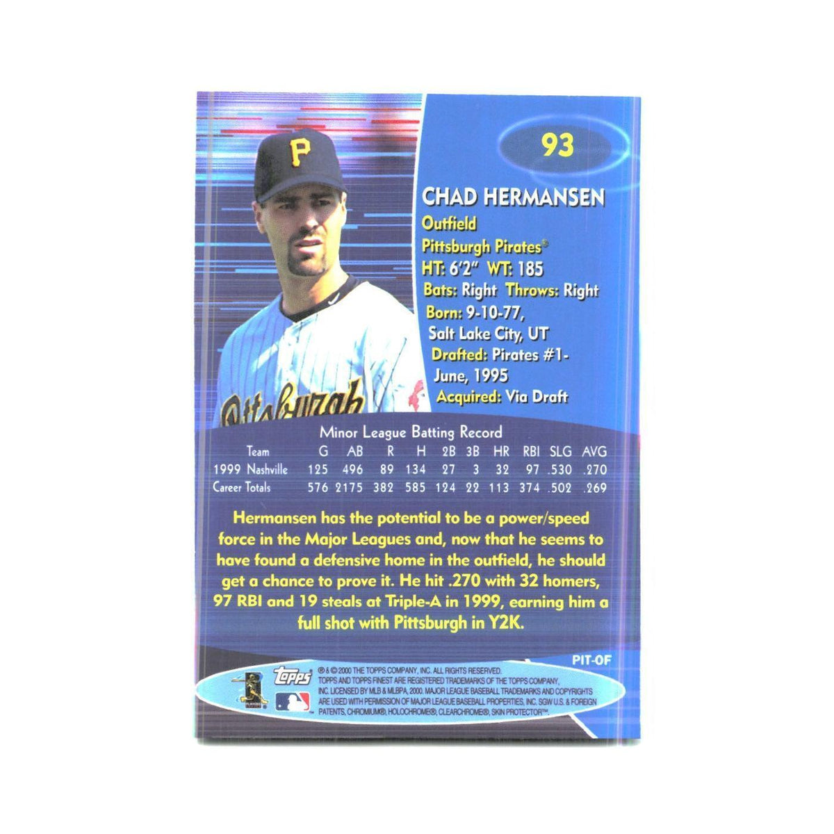 2000 Finest Chad Hermansen Pirates #93