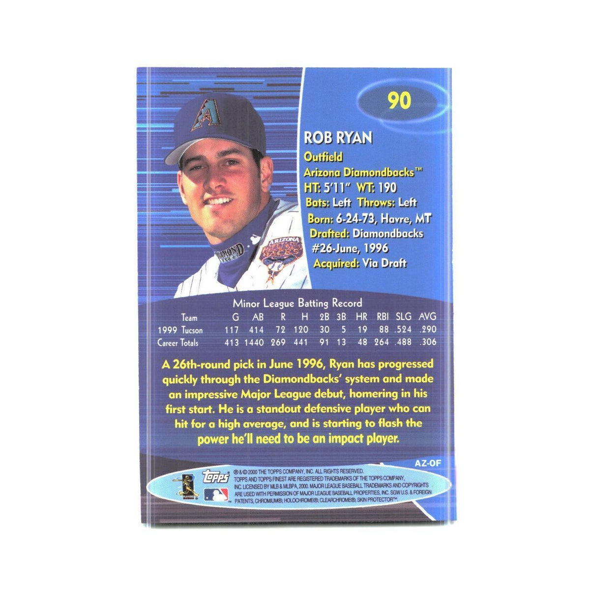 2000 Finest Rob Ryan Diamondbacks #90