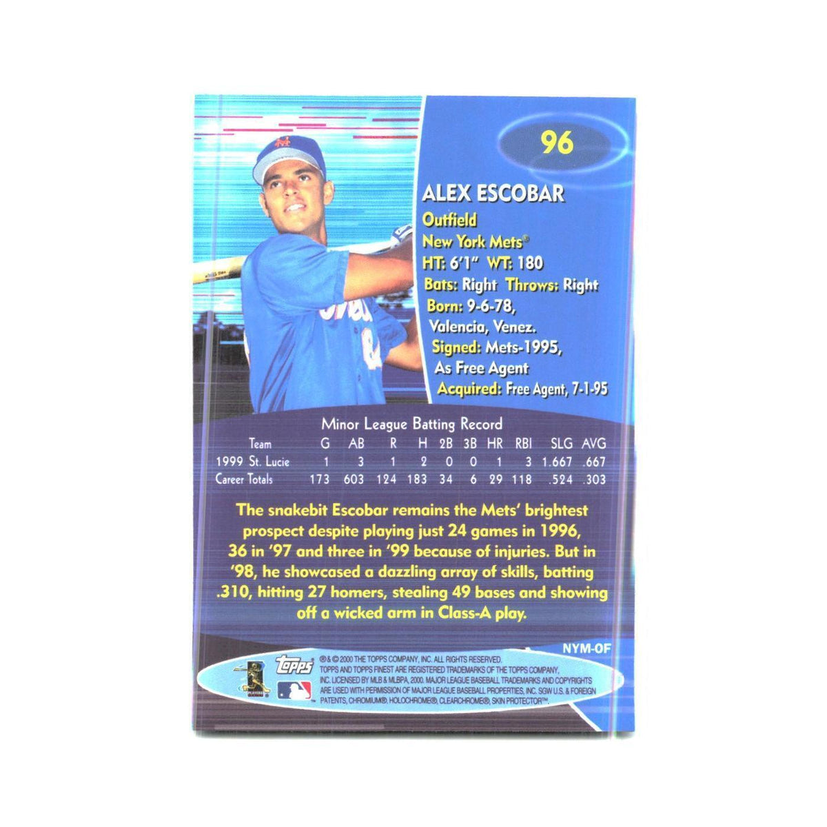 2000 Finest Alex Escobar Mets #96