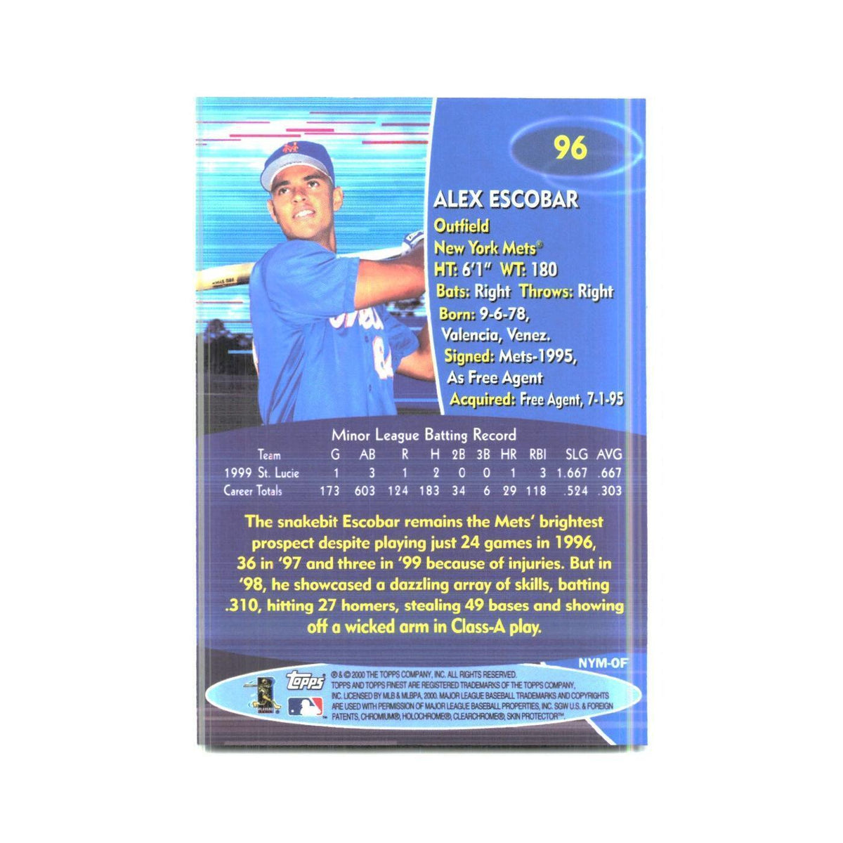 2000 Finest Alex Escobar Mets #96
