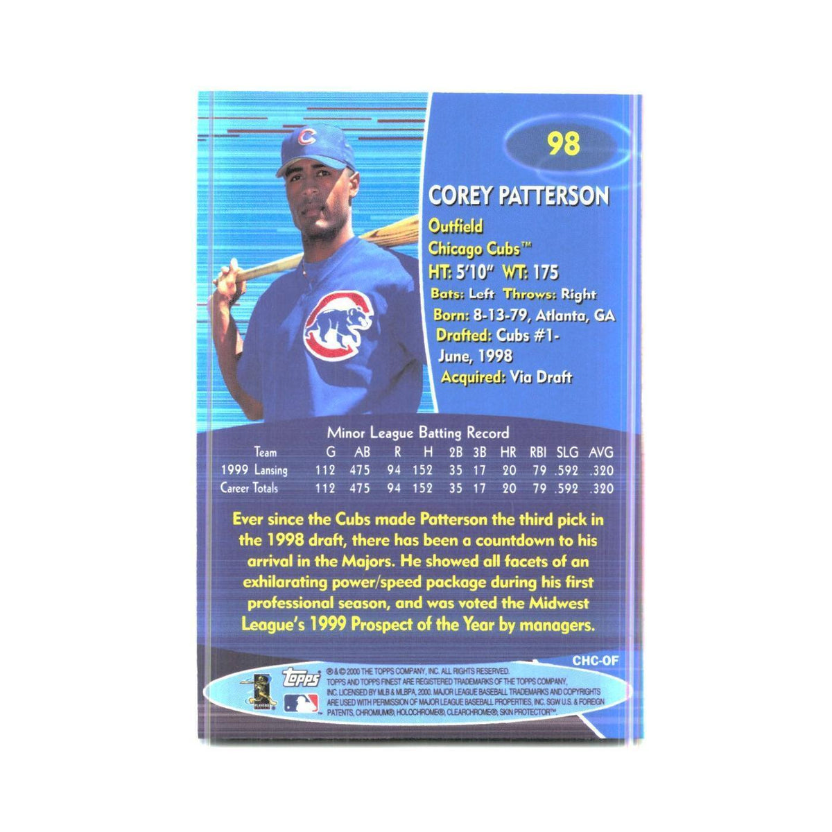 2000 Finest Corey Patterson Cubs #98