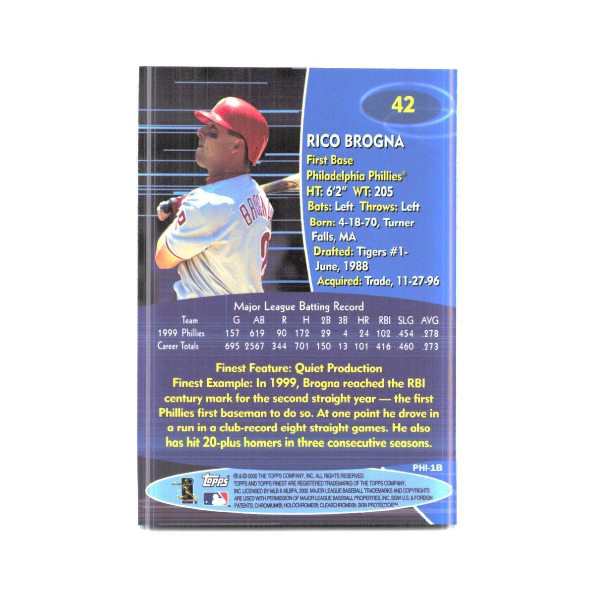 2000 Finest Rico Brogna Phillies #42