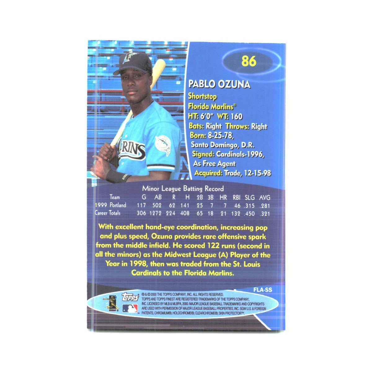 2000 Finest Pablo Ozuna Florida Marlins #86