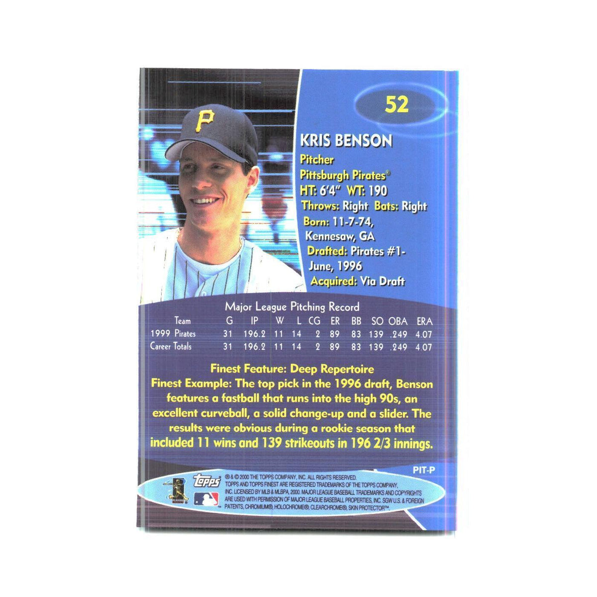 2000 Finest Kris Benson Pirates #52