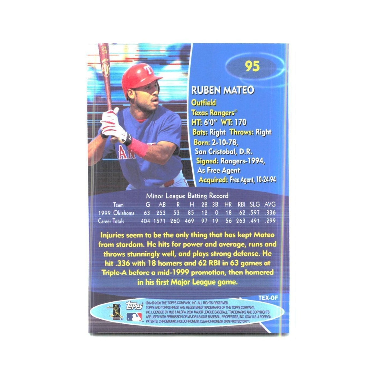 2000 Finest Ruben Mateo Rangers #95