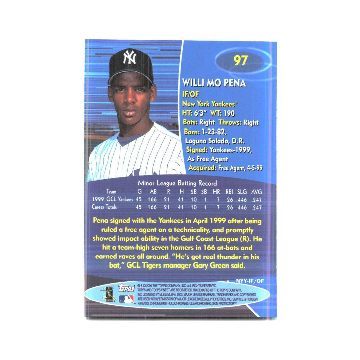 2000 Finest Willi Mo Pena Yankees #97