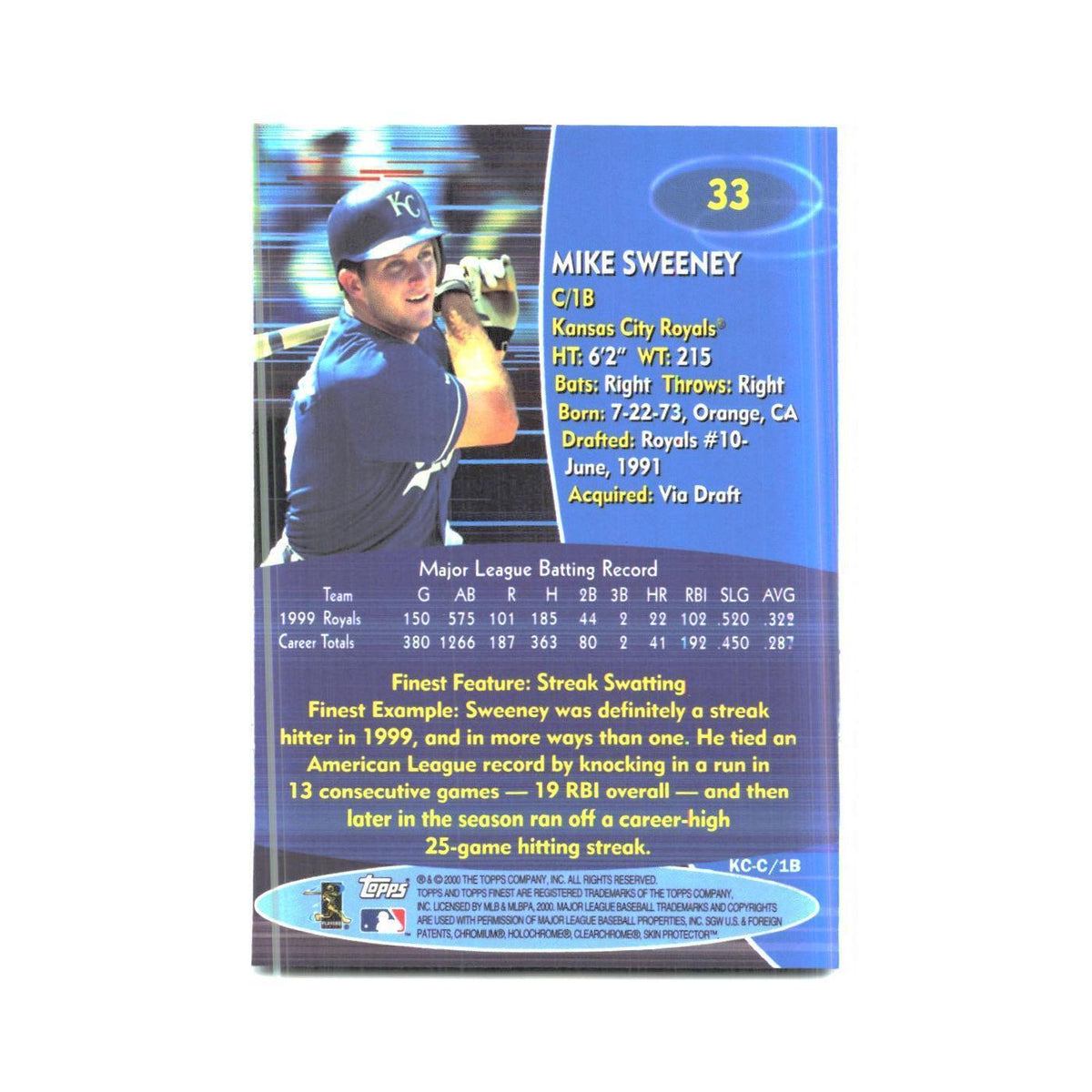 2000 Finest Mike Sweeney Royals #33