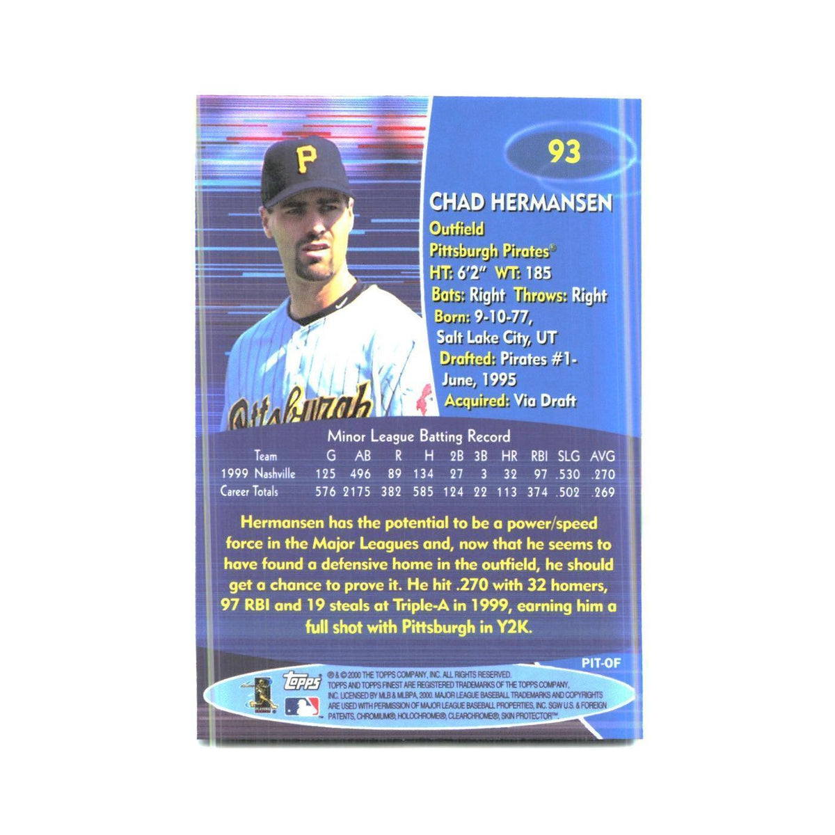2000 Finest Chad Hermansen Pirates #93