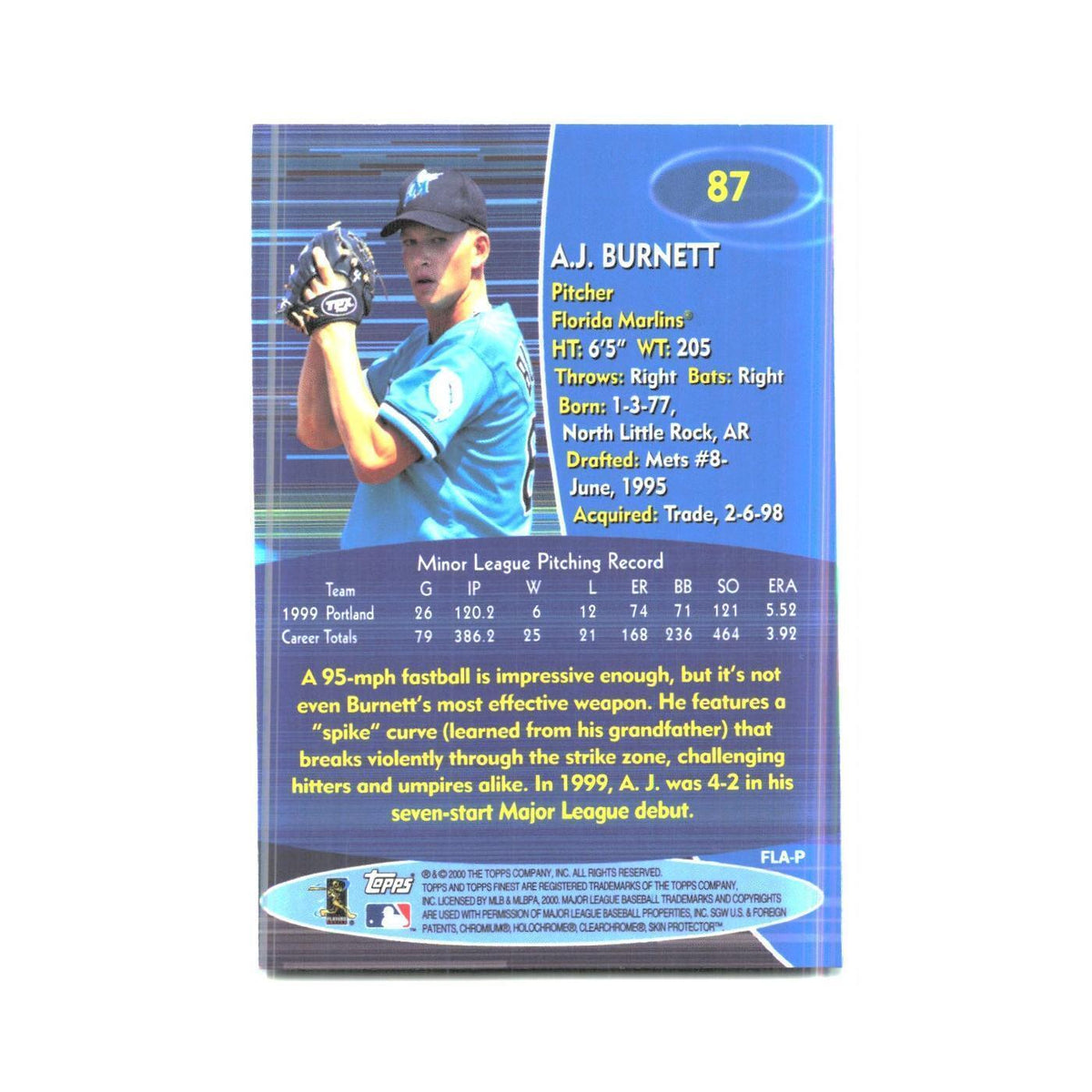 2000 Finest A.J. Burnett Florida Marlins #87