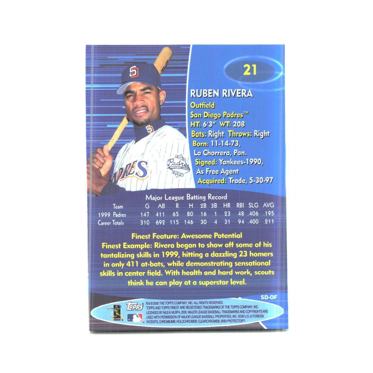 2000 Finest Ruben Rivera Padres #21