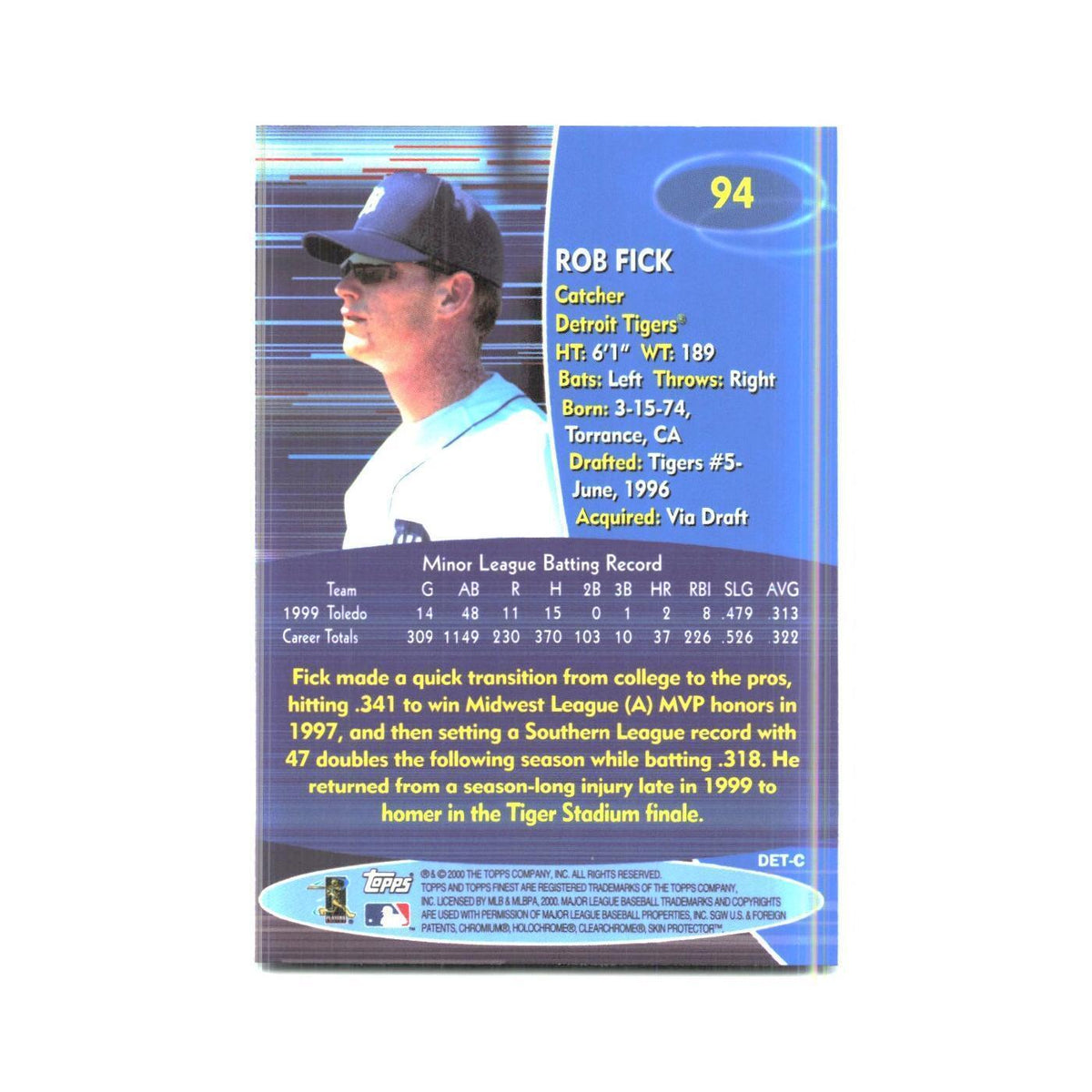 2000 Finest Robert Fick Tigers #94