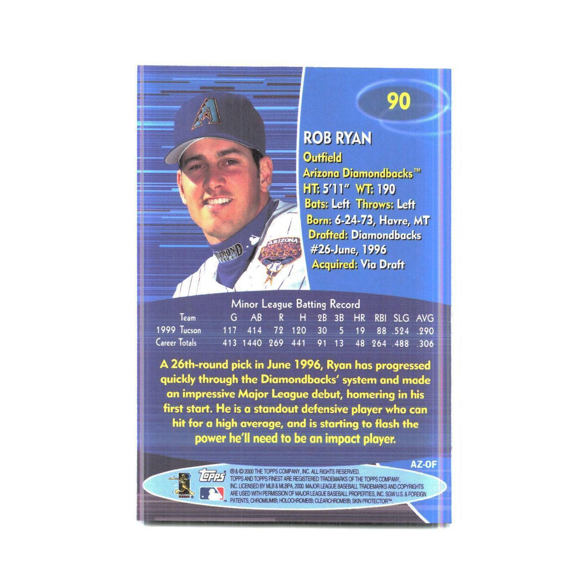 2000 Finest Rob Ryan Diamondbacks #90