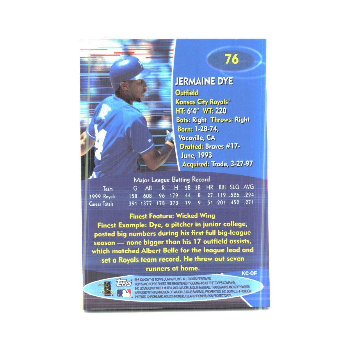 2000 Finest Jermaine Dye Royals #76