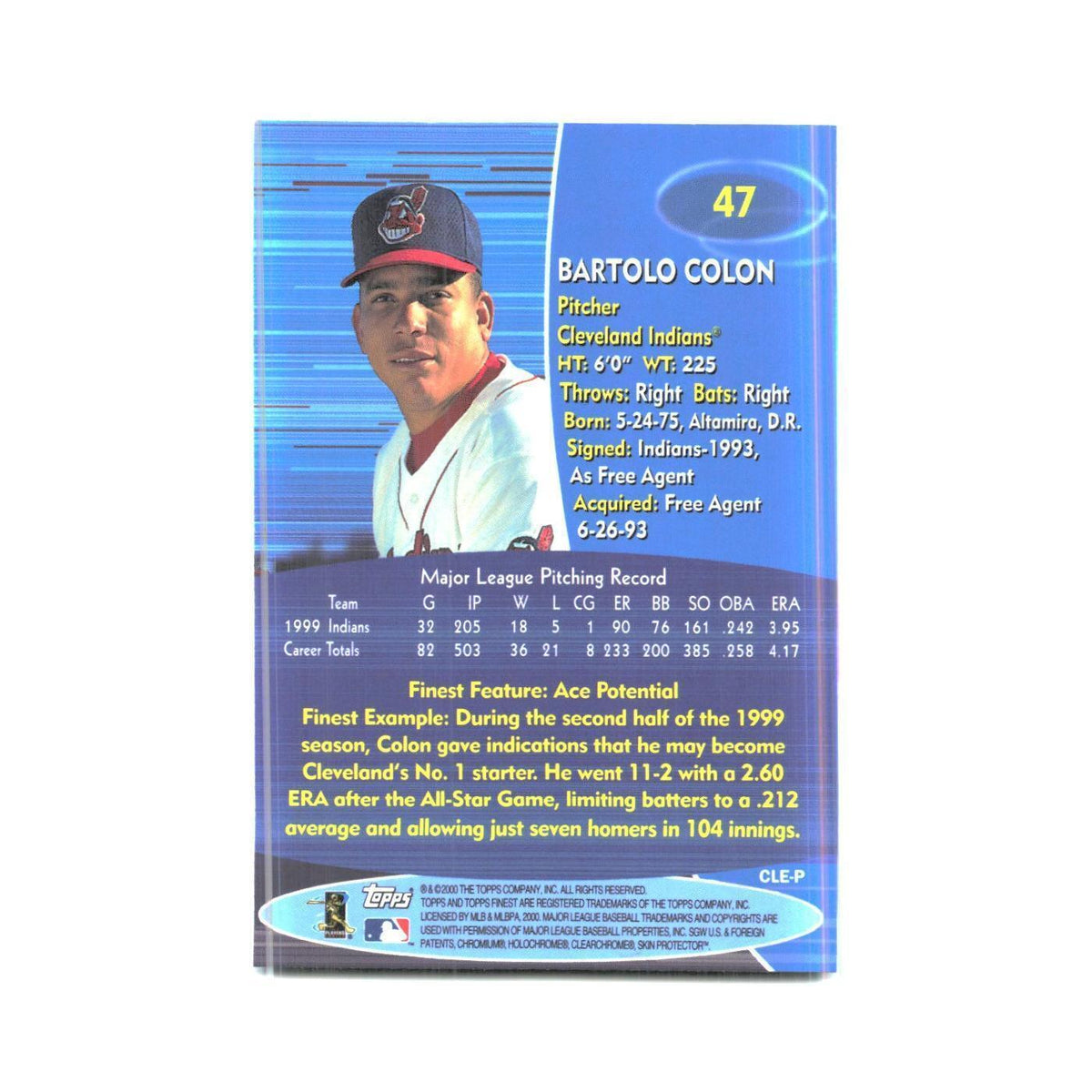 2000 Finest Bartolo Colon Indians #47