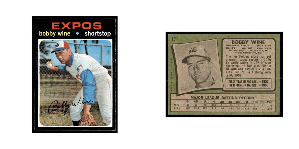 1971 Topps Baseball Card (Damaged) Bobby Wine Montreal Expos #171