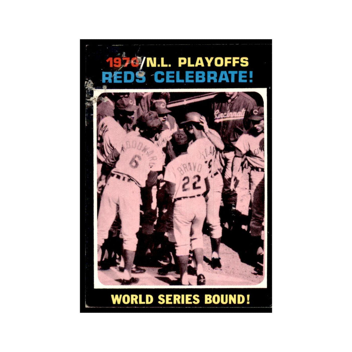 1971 Topps Baseball Card (Damaged) Reds Celebrate #202