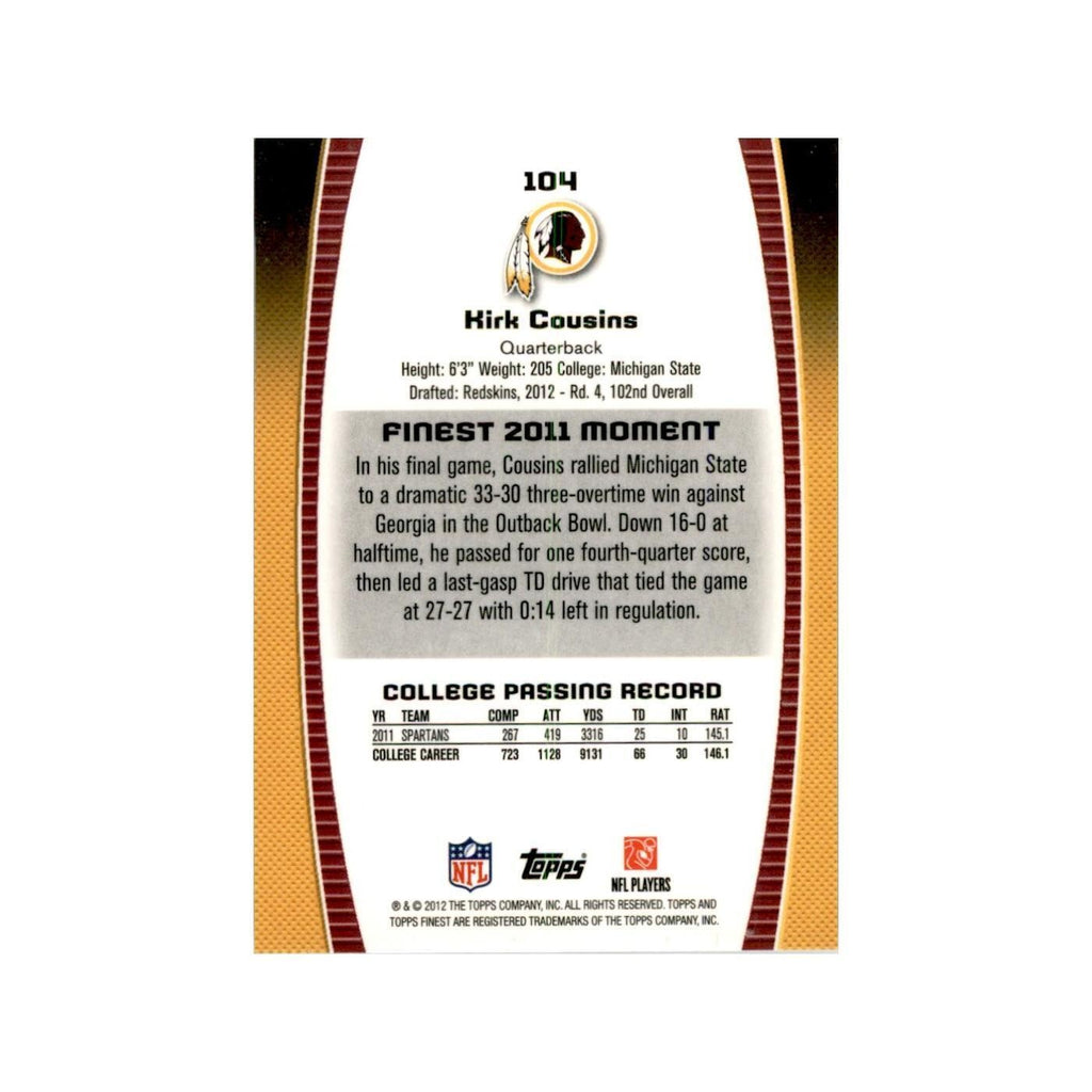 2012 Topps Finest Kirk Cousins Football Cards #104