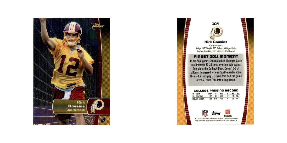 2012 Topps Finest Kirk Cousins Football Cards #104