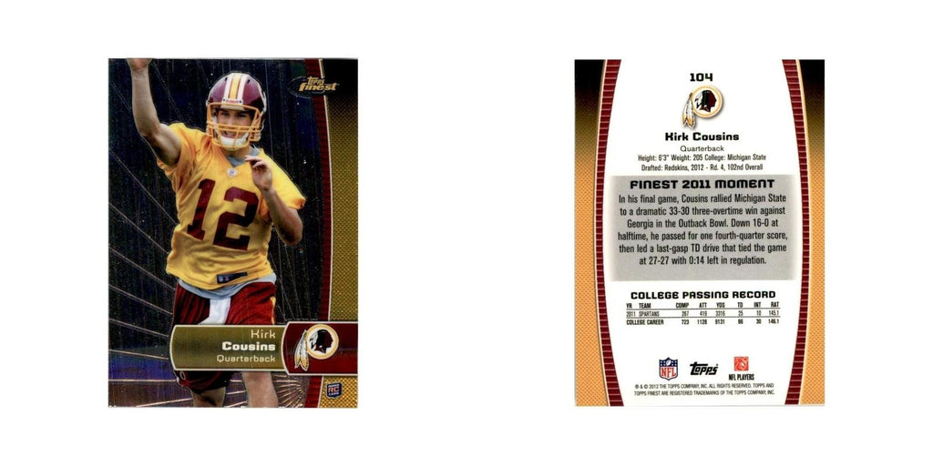 2012 Topps Finest Kirk Cousins Football Cards #104
