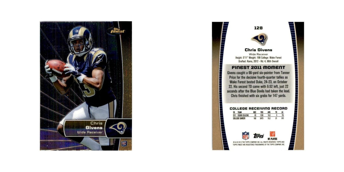 2012 Topps Finest Chris Givens Football Cards #128