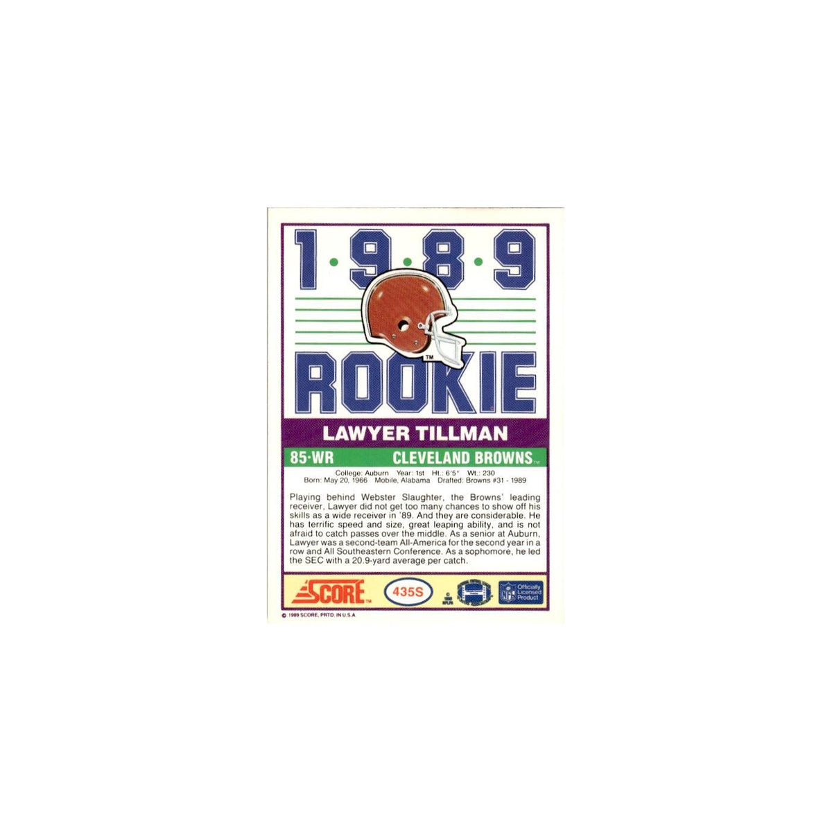 1989 Score Supplemental Lawyer Tillman RC Browns #435S