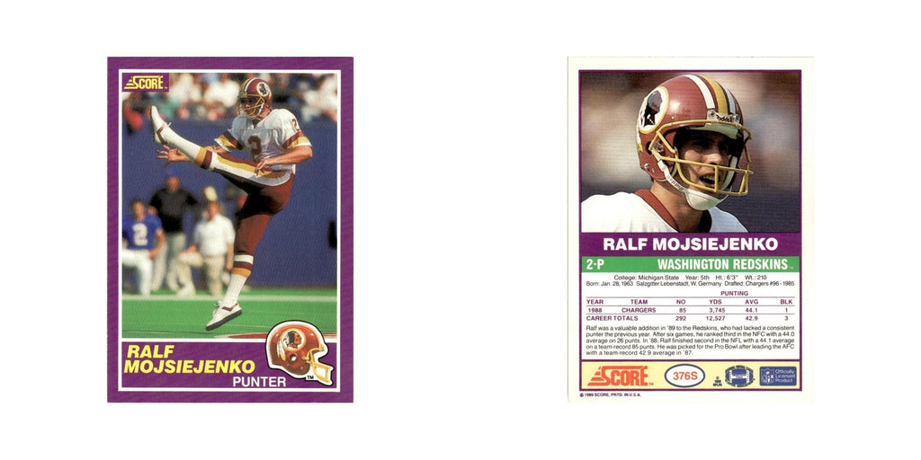 1989 Score Supplemental Ralf Mojsiejenko Redskins #376S